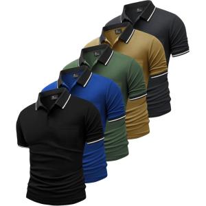 imageGEEK LIGHTING 5 Pack Men Polo Shirts with Pocket Multipack Golf Shirt for Men Moisture Wicking Casual Athletic Work TShirtsBlack Gray Green Khaki Blue