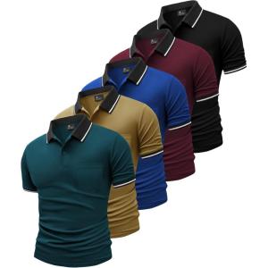 imageGEEK LIGHTING 5 Pack Men Polo Shirts with Pocket Multipack Golf Shirt for Men Moisture Wicking Casual Athletic Work TShirtsDoule Blue Black Red Yellow