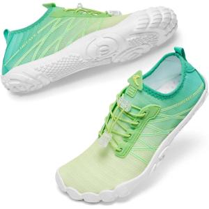 imageHIITAVE Water Shoes Non Slip Aqua Shoes Barefoot Quick Dry Lightweight with Beach River Swim Pool for Men Women Gradient ColorYellowGreen