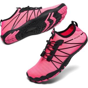 imagehiitave Womens Water Shoes Quick Dry Barefoot for Swim Diving Surf Aqua Sports Pool Beach Walking YogaBlackFushia