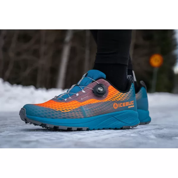 imageIcebug Mens NewRun BUGrip GTX Trail Running Shoe with Carbide Studded Traction SoleMist BlueFire Orange
