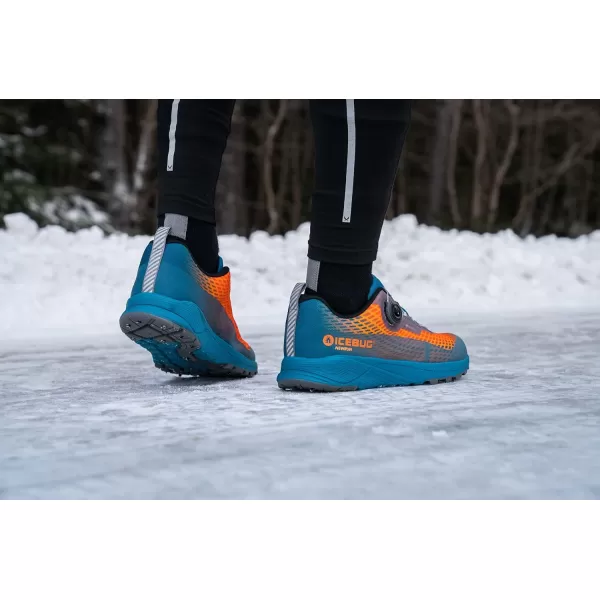 imageIcebug Mens NewRun BUGrip GTX Trail Running Shoe with Carbide Studded Traction SoleMist BlueFire Orange