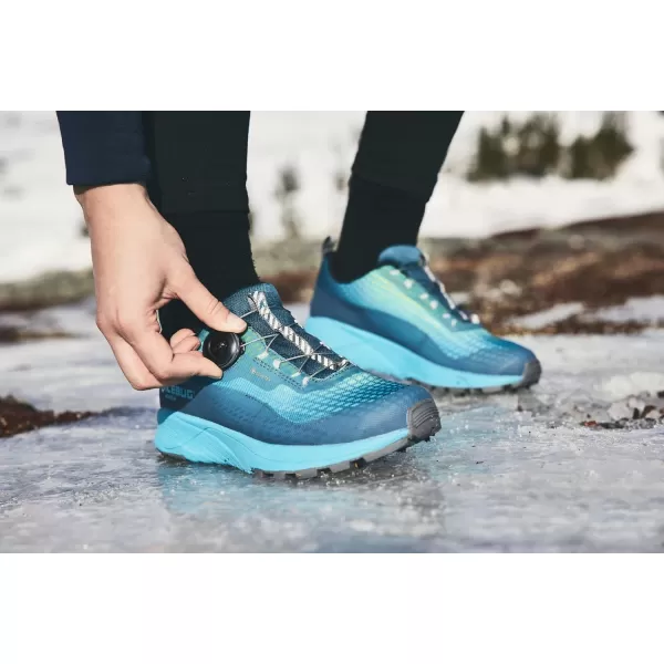 imageIcebug Womens NewRun BUGrip GTX Trail Running Shoe with Carbide Studded Traction SoleMist BlueAqua