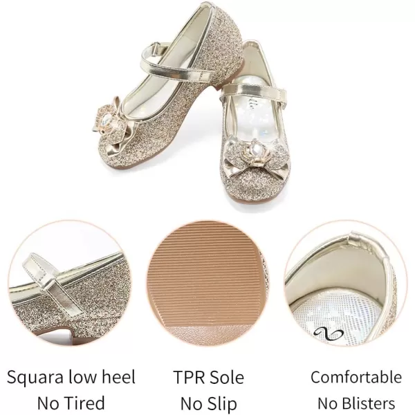 Stelle Girls Dress Shoes Toddler Princess Shoes Glitter Flower Little Girl Flats Mary Jane Low Heels for Party Wedding