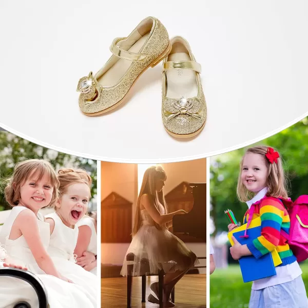 Stelle Girls Dress Shoes Toddler Princess Shoes Glitter Flower Little Girl Flats Mary Jane Low Heels for Party Wedding