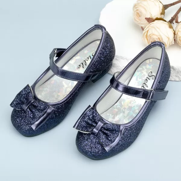 Stelle Girls Dress Shoes Toddler Princess Shoes Glitter Flower Little Girl Flats Mary Jane Low Heels for Party Wedding