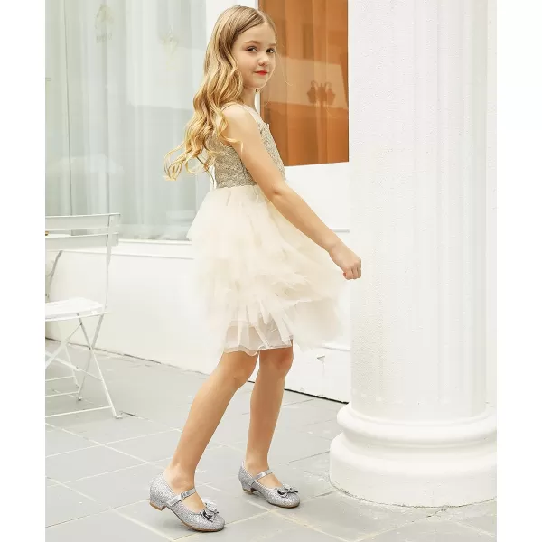 Stelle Girls Dress Shoes Toddler Princess Shoes Glitter Flower Little Girl Flats Mary Jane Low Heels for Party Wedding