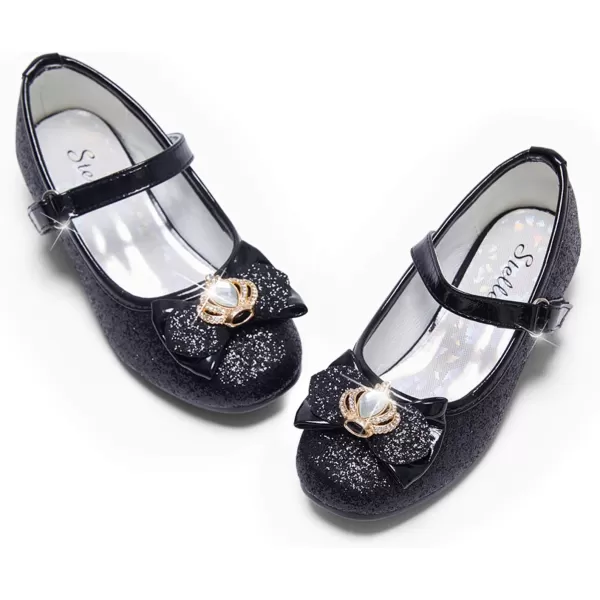 Stelle Girls Dress Shoes Toddler Princess Shoes Glitter Flower Little Girl Flats Mary Jane Low Heels for Party Wedding