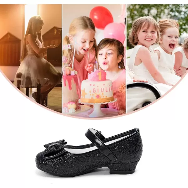 Stelle Girls Dress Shoes Toddler Princess Shoes Glitter Flower Little Girl Flats Mary Jane Low Heels for Party Wedding