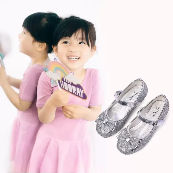 Stelle Girls Dress Shoes Toddler Princess Shoes Glitter Flower Little Girl Flats Mary Jane Low Heels for Party Wedding