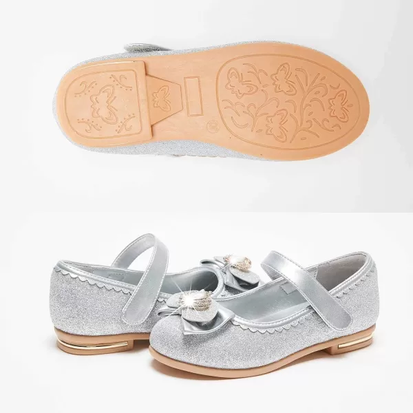 Stelle Girls Dress Shoes Toddler Princess Shoes Glitter Flower Little Girl Flats Mary Jane Low Heels for Party Wedding
