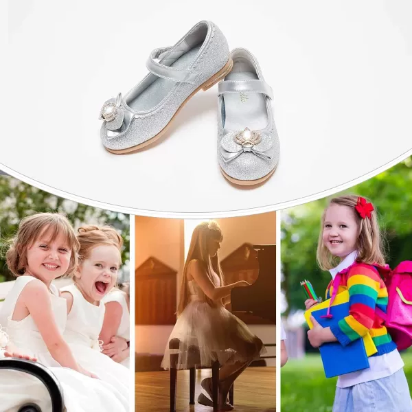 Stelle Girls Dress Shoes Toddler Princess Shoes Glitter Flower Little Girl Flats Mary Jane Low Heels for Party Wedding