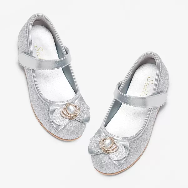 Stelle Girls Dress Shoes Toddler Princess Shoes Glitter Flower Little Girl Flats Mary Jane Low Heels for Party Wedding