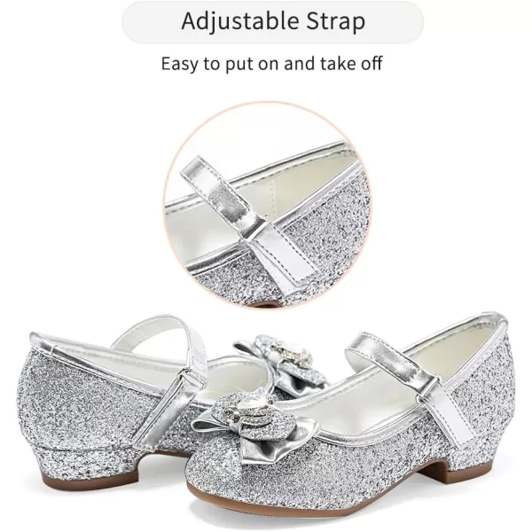 Stelle Girls Dress Shoes Toddler Princess Shoes Glitter Flower Little Girl Flats Mary Jane Low Heels for Party Wedding