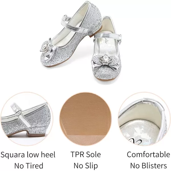 Stelle Girls Dress Shoes Toddler Princess Shoes Glitter Flower Little Girl Flats Mary Jane Low Heels for Party Wedding
