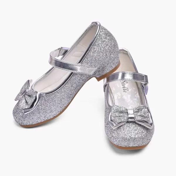 Stelle Girls Dress Shoes Toddler Princess Shoes Glitter Flower Little Girl Flats Mary Jane Low Heels for Party Wedding