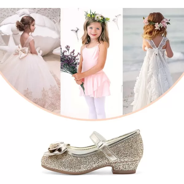 Stelle Girls Dress Shoes Toddler Princess Shoes Glitter Flower Little Girl Flats Mary Jane Low Heels for Party Wedding