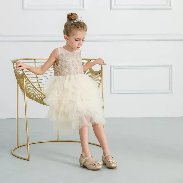 Stelle Girls Dress Shoes Toddler Princess Shoes Glitter Flower Little Girl Flats Mary Jane Low Heels for Party Wedding