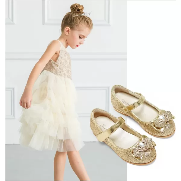 Stelle Girls Dress Shoes Toddler Princess Shoes Glitter Flower Little Girl Flats Mary Jane Low Heels for Party Wedding