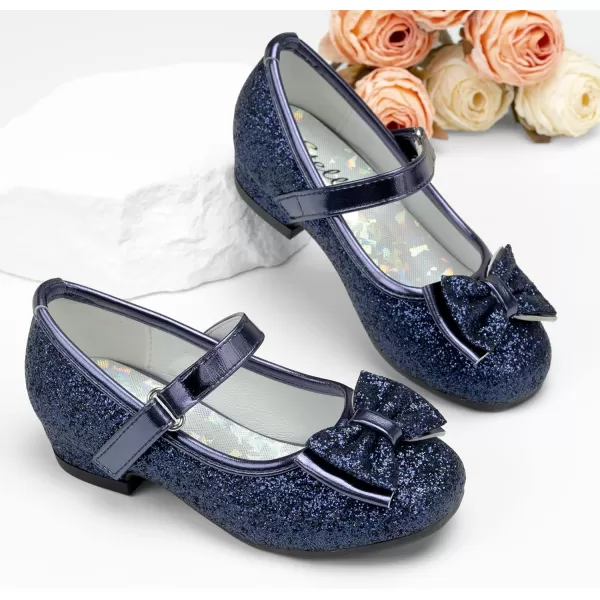 Stelle Girls Dress Shoes Toddler Princess Shoes Glitter Flower Little Girl Flats Mary Jane Low Heels for Party Wedding