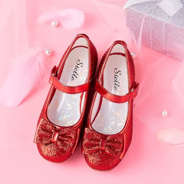 Stelle Girls Dress Shoes Toddler Princess Shoes Glitter Flower Little Girl Flats Mary Jane Low Heels for Party Wedding