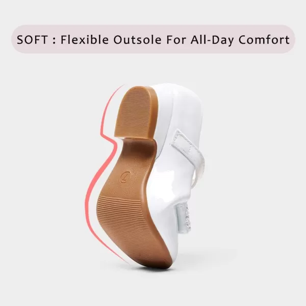 Stelle Girls Dress Shoes Toddler White Communion Easter Low Heels Flower Girl Mary Jane Flats for School Uniform Wedding