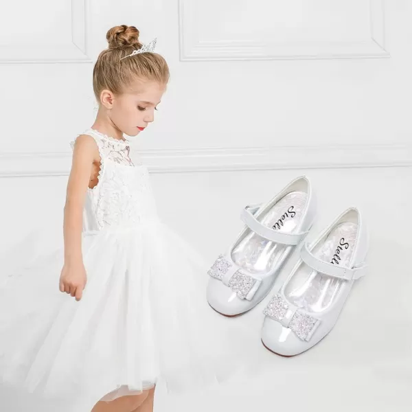 Stelle Girls Dress Shoes Toddler White Communion Easter Low Heels Flower Girl Mary Jane Flats for School Uniform Wedding