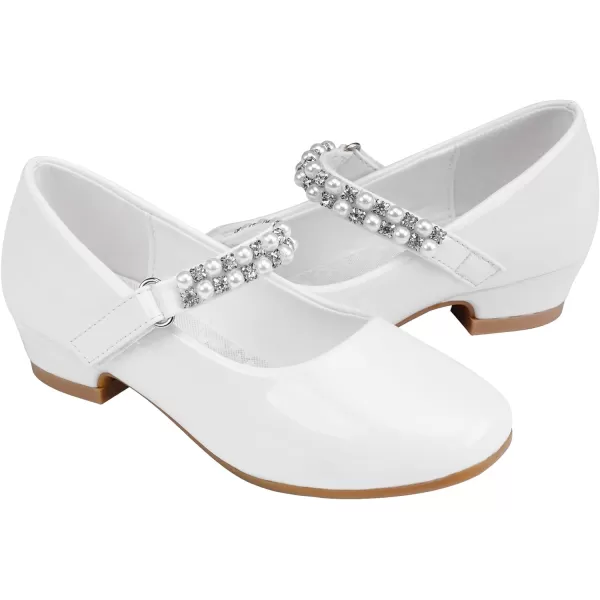 Stelle Girls Dress Shoes White Flower Girl Shoe Toddler Mary Jane Low Heel for Wedding Communion Easter 