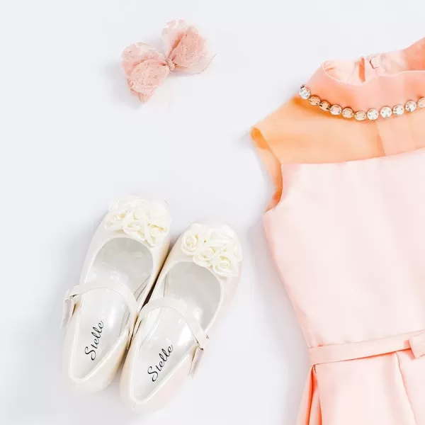 Stelle Girls Dress Shoes White Flower Girl Shoe Toddler Mary Jane Low Heel for Wedding Communion Easter )