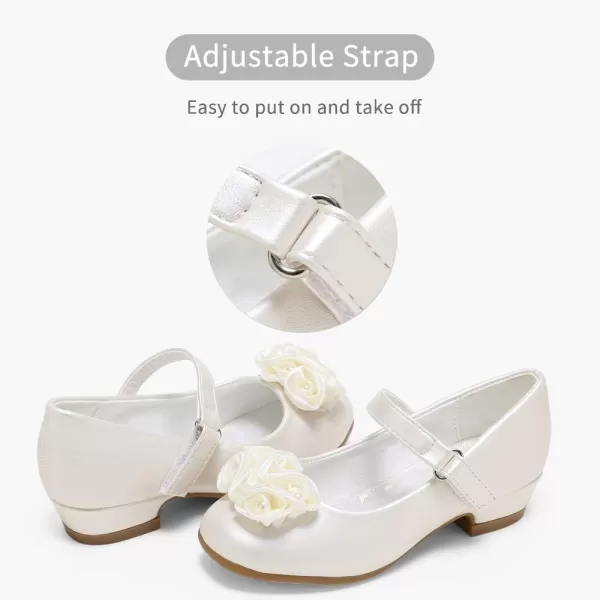 Stelle Girls Dress Shoes White Flower Girl Shoe Toddler Mary Jane Low Heel for Wedding Communion Easter )
