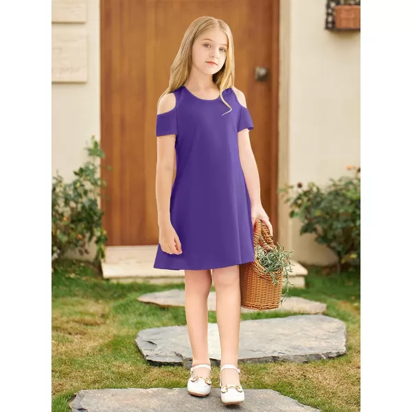 Stelle Girls Dresses Skater Twirly Stretch A-line Toddler Solid Color Plain Kneelength Dress)