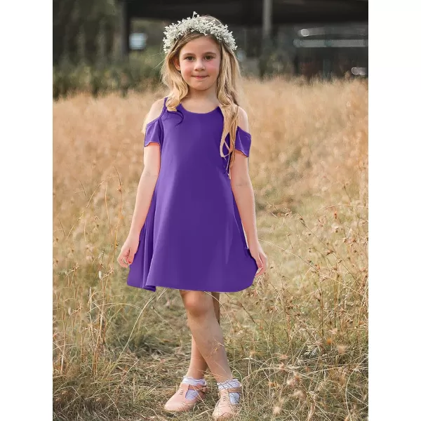 Stelle Girls Dresses Skater Twirly Stretch A-line Toddler Solid Color Plain Kneelength Dress)