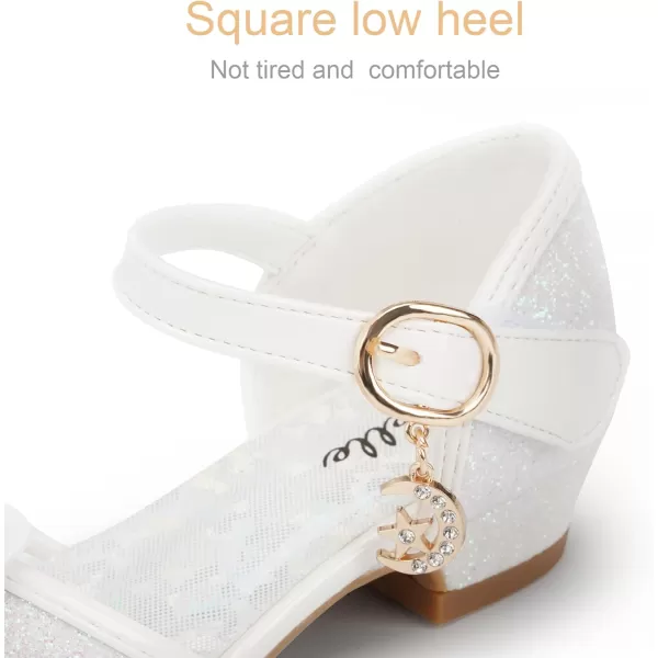 Stelle Girls High Heels White Communion Easter Dress Shoes Toddler Flower Glitter Princess Sandals for Party Wedding