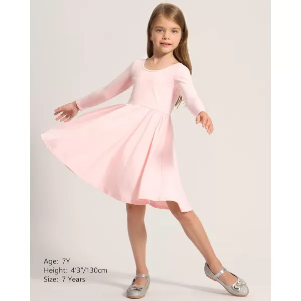 Stelle Long Sleeve Girls Dresses Cotton Skater Twirly Casual A-Line Dress for Toddler School Recital Party