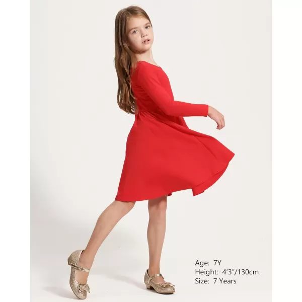 Stelle Long Sleeve Girls Dresses Cotton Skater Twirly Casual A-Line Dress for Toddler School Recital Party