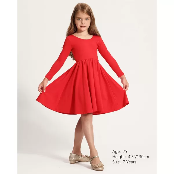 Stelle Long Sleeve Girls Dresses Cotton Skater Twirly Casual A-Line Dress for Toddler School Recital Party