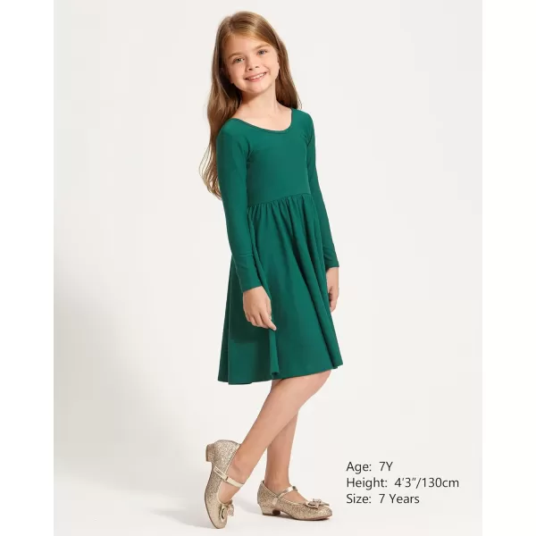 Stelle Long Sleeve Girls Dresses Cotton Skater Twirly Casual A-Line Dress for Toddler School Recital Party