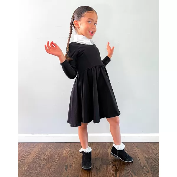 Stelle Long Sleeve Girls Dresses Cotton Skater Twirly Casual A-Line Dress for Toddler School Recital Party