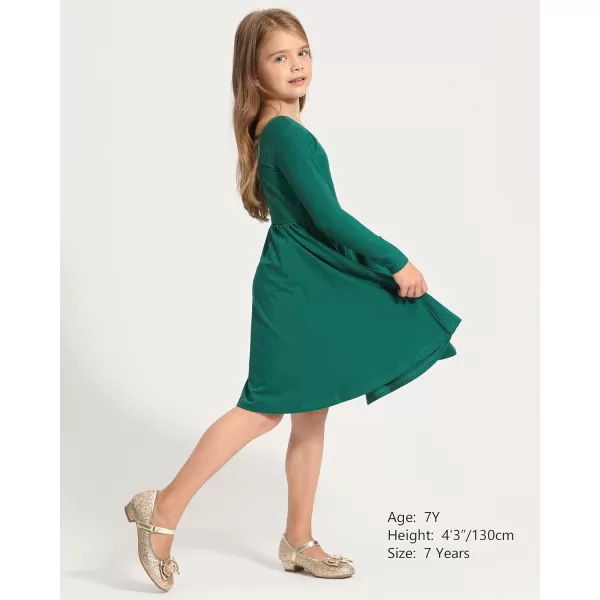 Stelle Long Sleeve Girls Dresses Cotton Skater Twirly Casual A-Line Dress for Toddler School Recital Party