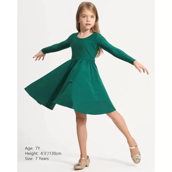 Stelle Long Sleeve Girls Dresses Cotton Skater Twirly Casual A-Line Dress for Toddler School Recital Party