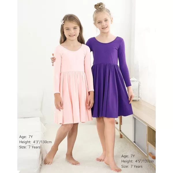 Stelle Long Sleeve Girls Dresses Cotton Skater Twirly Casual A-Line Dress for Toddler School Recital Party