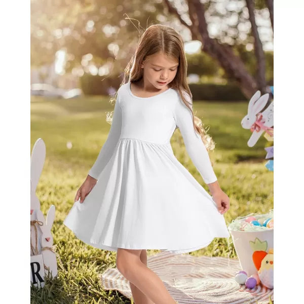 Stelle Long Sleeve Girls Dresses Cotton Skater Twirly Casual A-Line Dress for Toddler School Recital Party