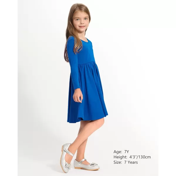 Stelle Long Sleeve Girls Dresses Cotton Skater Twirly Casual A-Line Dress for Toddler School Recital Party