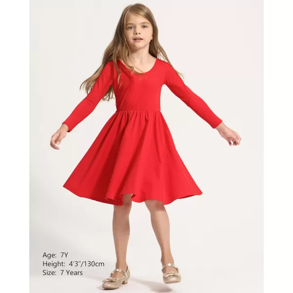Stelle Long Sleeve Girls Dresses Cotton Skater Twirly Casual A-Line Dress for Toddler School Recital Party