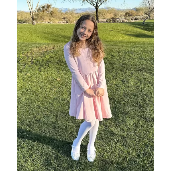 Stelle Long Sleeve Girls Dresses Cotton Skater Twirly Casual A-Line Dress for Toddler School Recital Party