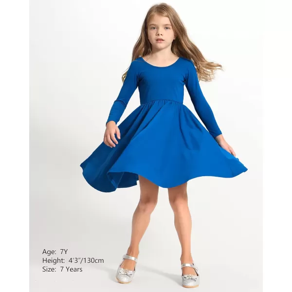 Stelle Long Sleeve Girls Dresses Cotton Skater Twirly Casual A-Line Dress for Toddler School Recital Party