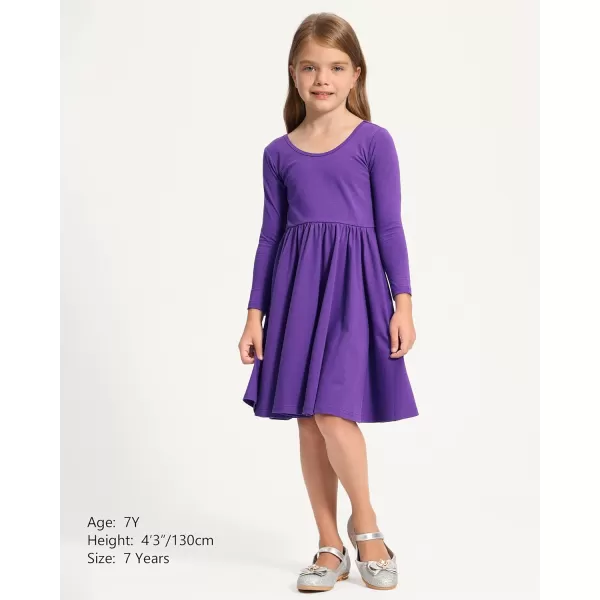 Stelle Long Sleeve Girls Dresses Cotton Skater Twirly Casual A-Line Dress for Toddler School Recital Party