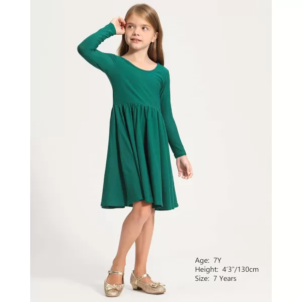 Stelle Long Sleeve Girls Dresses Cotton Skater Twirly Casual A-Line Dress for Toddler School Recital Party