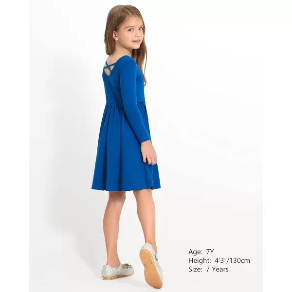 Stelle Long Sleeve Girls Dresses Cotton Skater Twirly Casual A-Line Dress for Toddler School Recital Party
