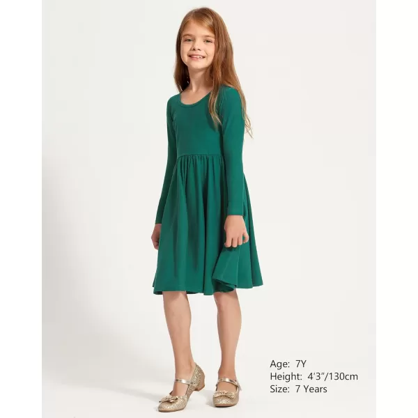 Stelle Long Sleeve Girls Dresses Cotton Skater Twirly Casual A-Line Dress for Toddler School Recital Party
